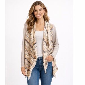 Anthropologie Dolan fringe open front cardigan sweater with pockets, size small